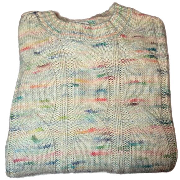 AE Oversized Speckled Crewneck Sweater Pullover Cream Ribbed Women's Size Large - Picture 3 of 7